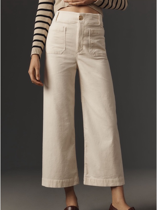 Maeve Pants - Maeve Anthropologie The Colette Pants Ivory High Rise Cropped Corduroy Sz 34 NEW